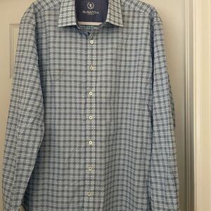 Bugatchi Men's Blue Plaid Shirt XL